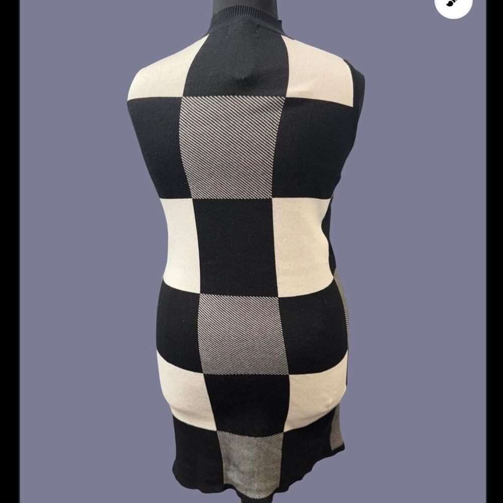 Masseys Black White Buffalo Check Sleeveless Mock Neck Sweater Dress L - Picture 5 of 7